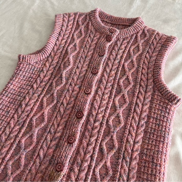 Cable Knit Sweater Vest Pink Handmade Crochet Vest - Picture 2 of 7
